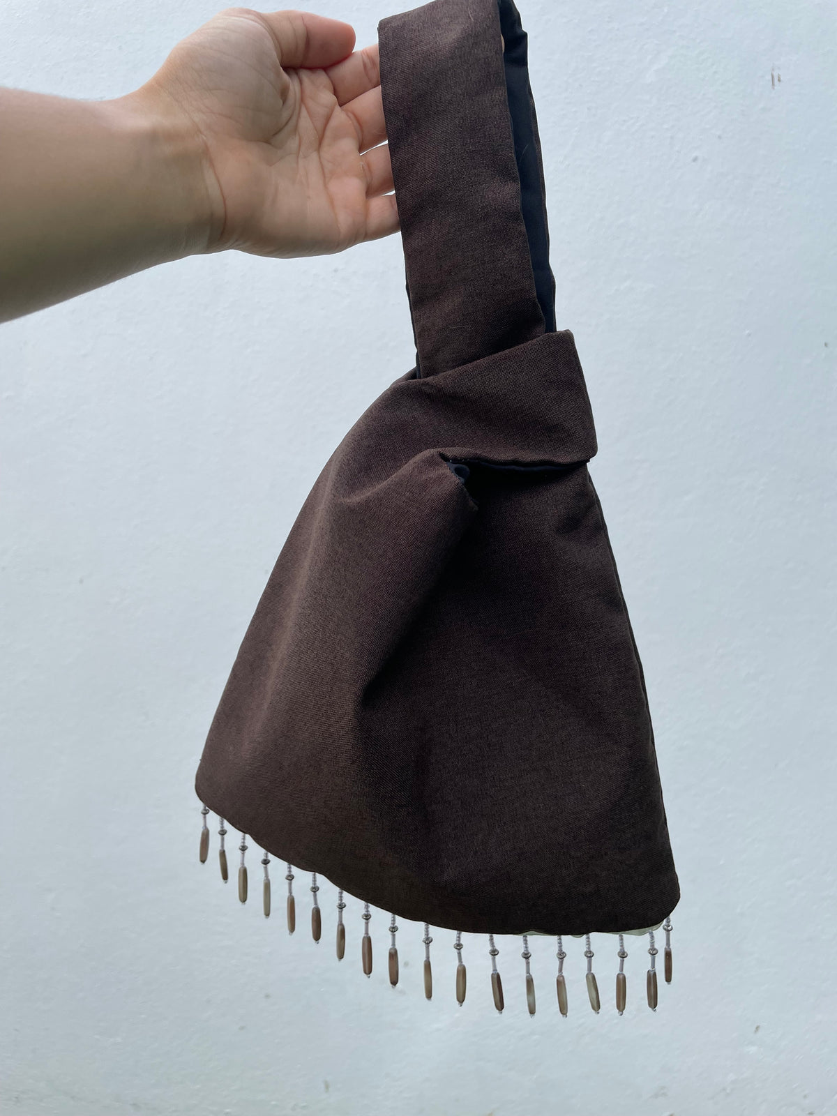 Japanese knot bag - beaded fringe